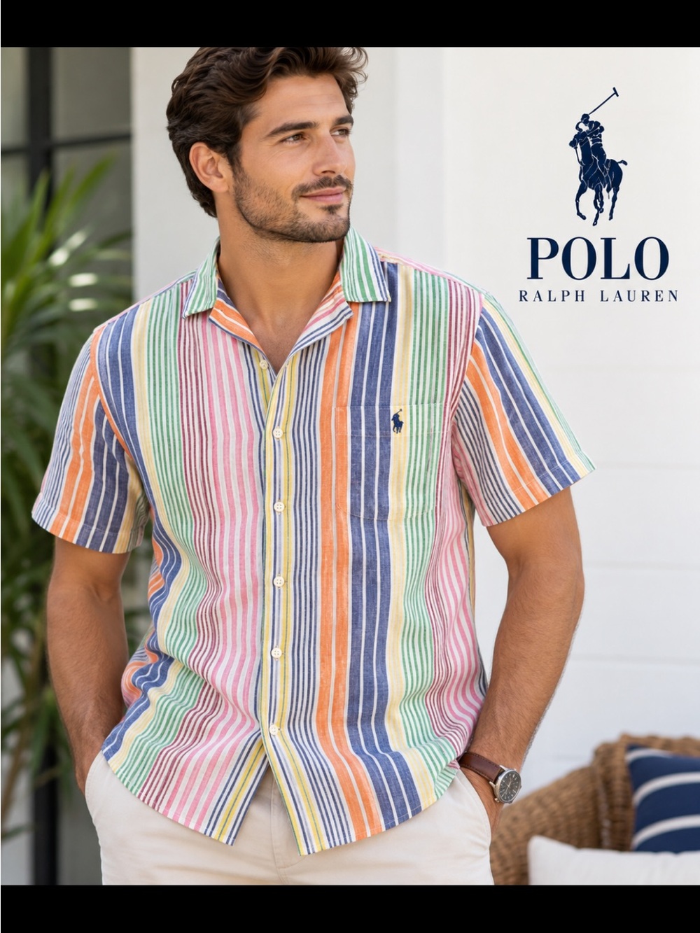 Polo Ralph Lauren Men’s M Classic Fit 100% Linen Striped Shirt Multicolor